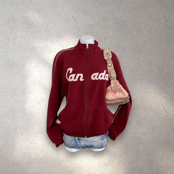 Vintage 2002 Roots Canada Olympic Deep Red Track Jacket